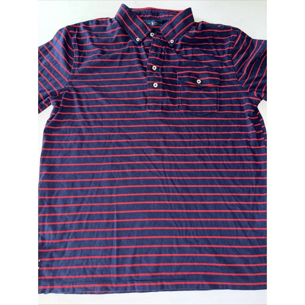 Ralph Lauren Chest Pocket Striped Interlock Knit Shirt Men's Large Cotton Preppy